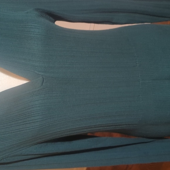 Lands' End Ribbed Evergreen  Knit Midi Sheath Dress V Neck Notched Collar Sz L - Picture 6 of 9